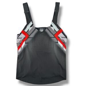 Lucky in Love Tech It Out Tennis Tank Top Womens Sz Small Fitted Gray Red